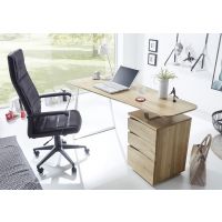 MC AKCENT - TORI Biurko z kontenerkiem | 3 szuflady | Okleina i drewno dąb sękaty olejowany | Stelaż metal optyka stali szlachetnej szczotkowanej | 40324AZ2