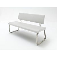 MC AKCENT - ARCO Ławka na płozie stal szlachetna szczotkowana | Ekoskóra biała | 155x59x86 | ABLE10WX
