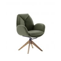 MC AKCENT - ASSENTO B Krzesło z podłokietnikiem | Skóra oliwka | Stelaż dąb lity lakier | Obrót siedziska | ASBA20OL | ASGE24HL