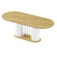 HUBERTUS - CESARO Stół 160-208x89 | Dąb słoneczny | Noga Biały połysk | Podstawa Dąb słoneczny