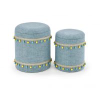 HALMAR - GRADO Zestaw dwoch puf z pojemnikiem | jasno niebieski