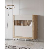 Bydgoskie Meble - KASAI Komoda wysoka 2D | 24HKMI42 | Dąb harbor złoty-Kaszmir