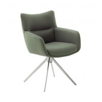 MC AKCENT - LIMONE 2E Krzesło | Nogi skośne stal szlachetna szczotkowana | Obrót siedziska | Skóra Oliwka | L24E20OL