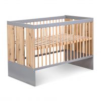 KLUPŚ - PAULINE Łóżeczko dziecięce 120×60 z barierką ochronną Grafit-dąb