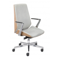 GROSPOL - MOON WOOD Fotel Obrotowy AL1 Chrome | Mechanizm Synchro Plus SP1 | Fornir Dębowy | Obciążenie do 150 kg