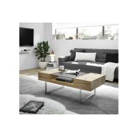 MC AKCENT - REWA Stolik | Okleina dębowa sękata olejowana | Szkło | Stelaż metal optyka stal szlachetna szczotkowana | 58808AZ7