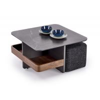 HALMAR - VICKER Ława z pufami | Spiek - czarny marmur/orzech