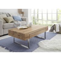 MC AKCENT - BIRMINGHAM Stolik z szufladą 110x60x40 | okleina dębowa sękata olejowana | metal | optyka stal szlachetna szczotkowana | 58806AZ7