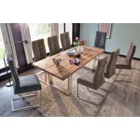 MC AKCENT - CASTELLO Stół drewniany dąb lity ze spękaniami | stelaż stal szlachetna szczotkowana