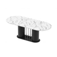 HUBERTUS - CESARO Stół 160-208x89 | Marble White połysk | Noga Czarny połysk