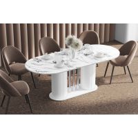 HUBERTUS - CESARO Stół 160-208x89 | Marble White połysk | Noga Biały połysk