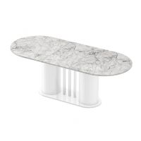 HUBERTUS - CESARO Stół 160-208x89 | Venatino White połysk | Noga Biały połysk