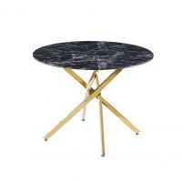 FURNITEX - ST19-FX Stół Okrągły | 100/75 | Czarny mamrur | Nogi Złote