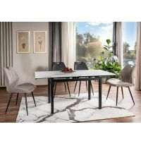 SIGNAL - GD-017 OKLEINA Stół rozkładany 110-170x74 | Biały efekt marmuru | Czarny mat