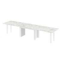 HUBERTUS - MAGRO Stół 170-410x100 | Venatino white połysk | Biały połyskl
