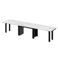 HUBERTUS - MAGRO Stół 170-410x100 | Venatino white połysk | Czarny połyskl