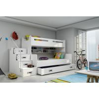 BMS - MAX 3 Łóżko piętrowe 3-osobowe z szufladą 80x200 cm / Rama kolor: Biały