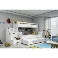 BMS - MAX 3 Łóżko piętrowe 3-osobowe z dodatkowym spaniem w szufladzie 80x200 cm / Rama kolor: Biały