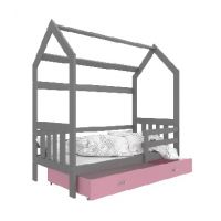 AJK meble - DOMEK 2 Łóżko Parterowe 1-osobowe 160x80cm , Kolor:Szary