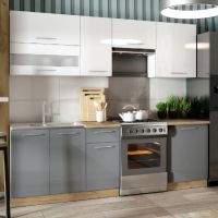 LIVEO - TIFFANY Kuchnia T35B/240 | Zestaw na 240 cm | Szafki górne biały połysk | Szafki dolne szary połysk